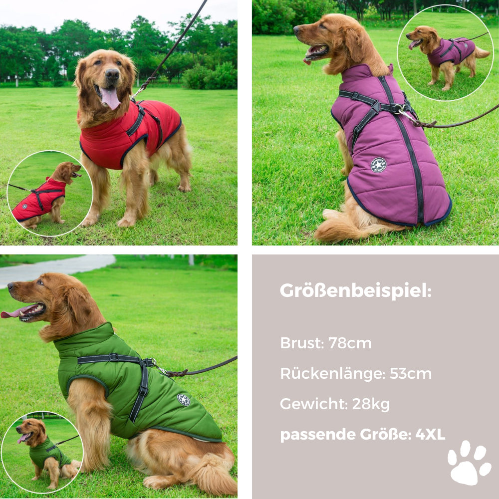 LuckyDog Hundemantel mit Fleece-Futter und Hundegeschirr - warm und fit durch den Winter