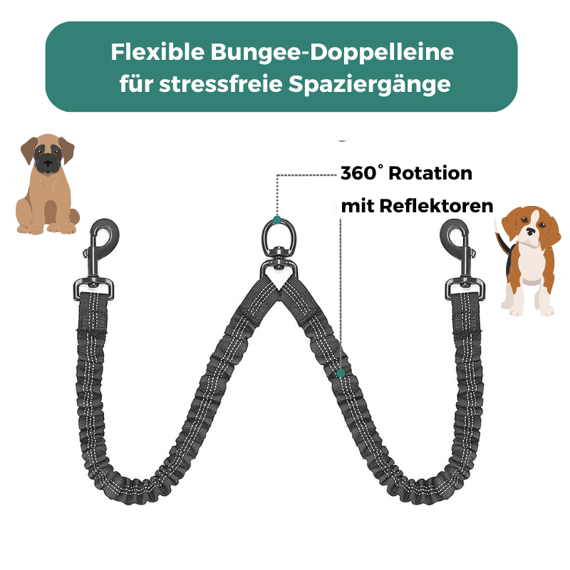 TwinDogs Zwillingsleine für 2 Hunde mit 360° Schwenkung ohne verheddern