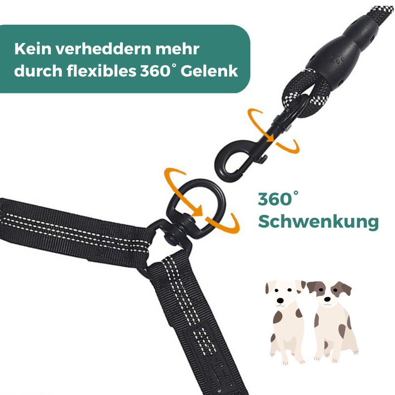 TwinDogs Zwillingsleine für 2 Hunde mit 360° Schwenkung ohne verheddern