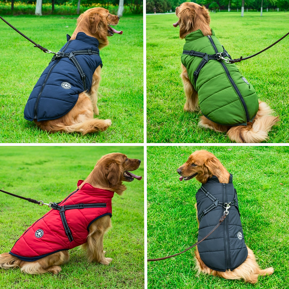 LuckyDog Hundemantel mit Fleece-Futter und Hundegeschirr - warm und fit durch den Winter