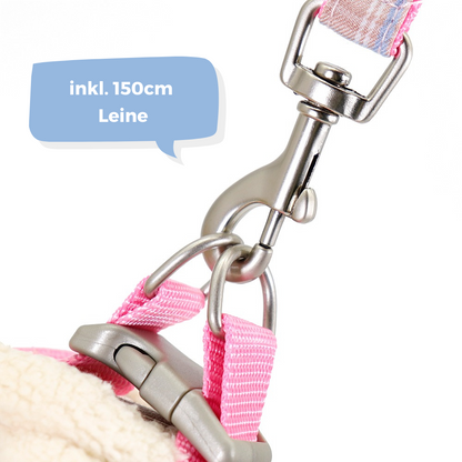 Weiches Hundegeschirr "Softie" in niedlichem Karo-Muster, inkl. Leine