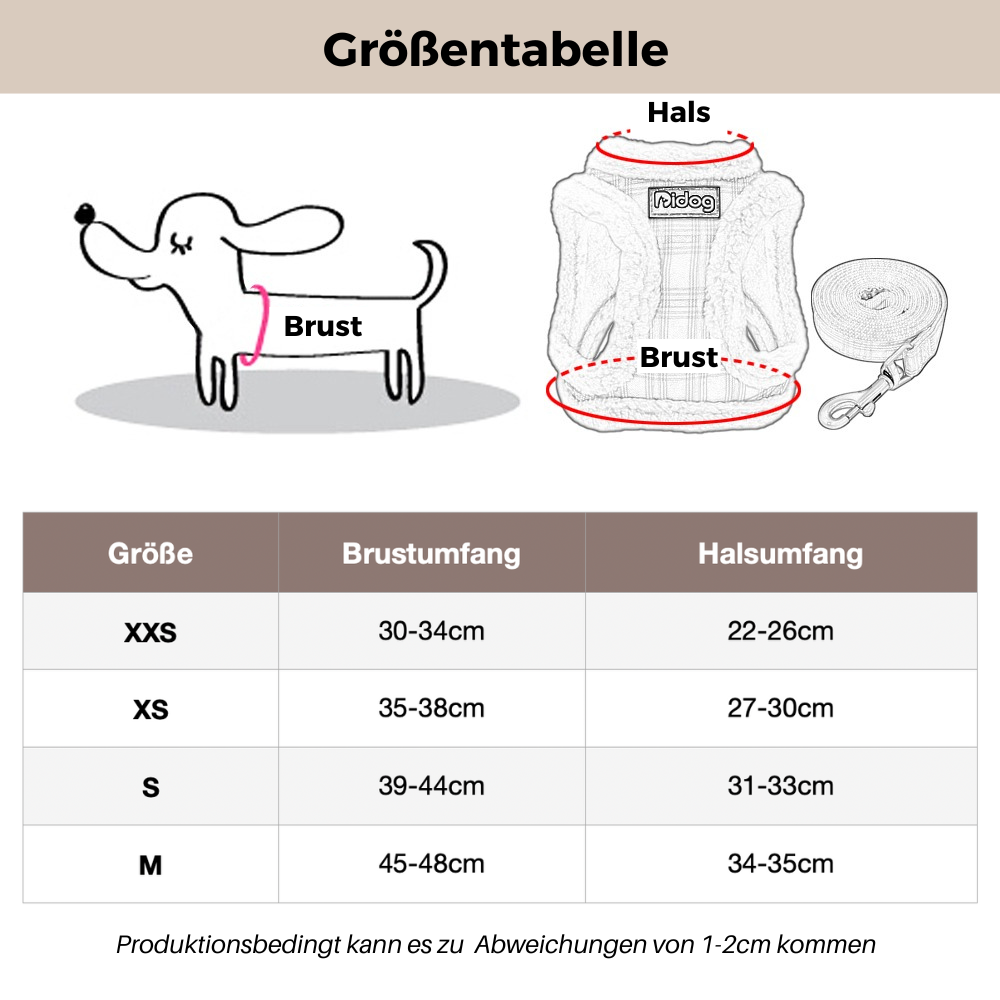 Weiches Hundegeschirr "Softie" in niedlichem Karo-Muster, inkl. Leine